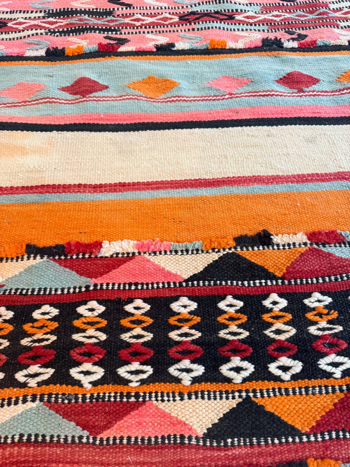Vintage Berber rug, ancient Hanbel kilim.