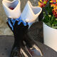 Double soliflore vase, vintage midnight blue glazed fish slurry