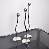 Trio of silver metal candle holders by Mesa, Italy, 1980