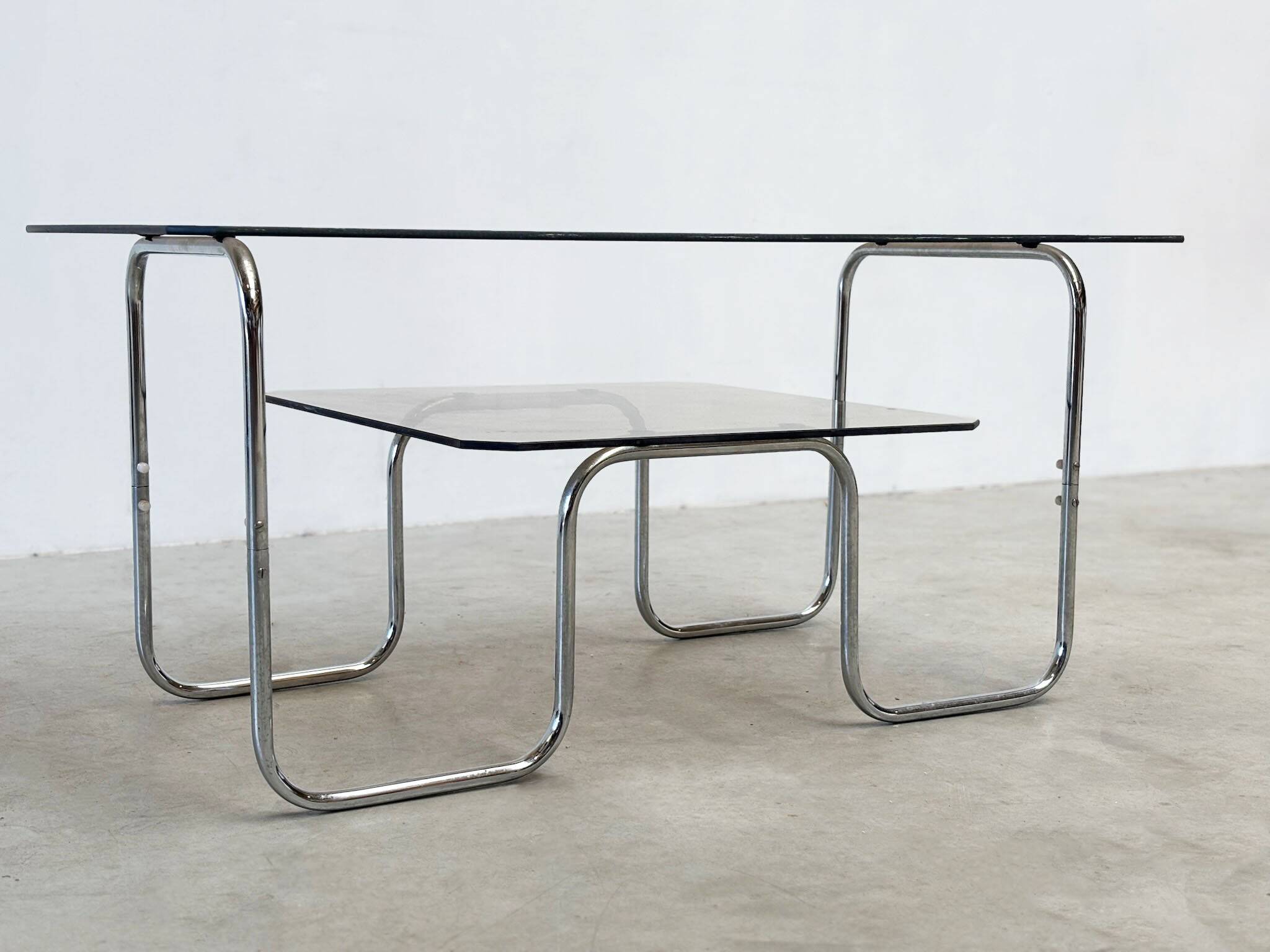 1980s 2-tier chrome coffee table