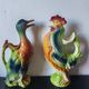 Pair of duck and rooster jugs in St Clément barbotine vintage