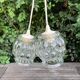 Pair of Bubble Pendant Lamps in Amber Glass Vintage 70s