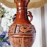 Large vintage table lamp in glazed ceramic, Oriental style 50s-60s.