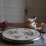 Sarreguemines Digoin “Righi” earthenware tray, metal rim and handles.