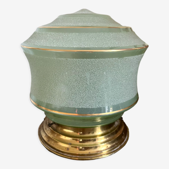 Lampe à poser vintage - globe en verre granité, givré vert - art déco