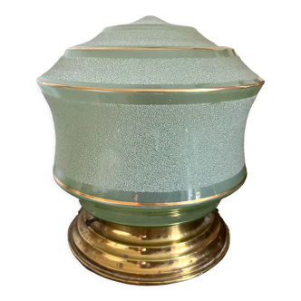 Lampe à poser vintage - globe en verre granité, givré vert - art déco