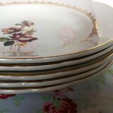 6 assiettes creuses vaisselle ancienne roses multi couleur doré or