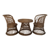 Table et deux fauteuils pour enfants en osier