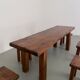 Solid elm dining set including 6 stools France 1970s