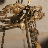 Large glass paste and brass chandelier in Art Deco style.