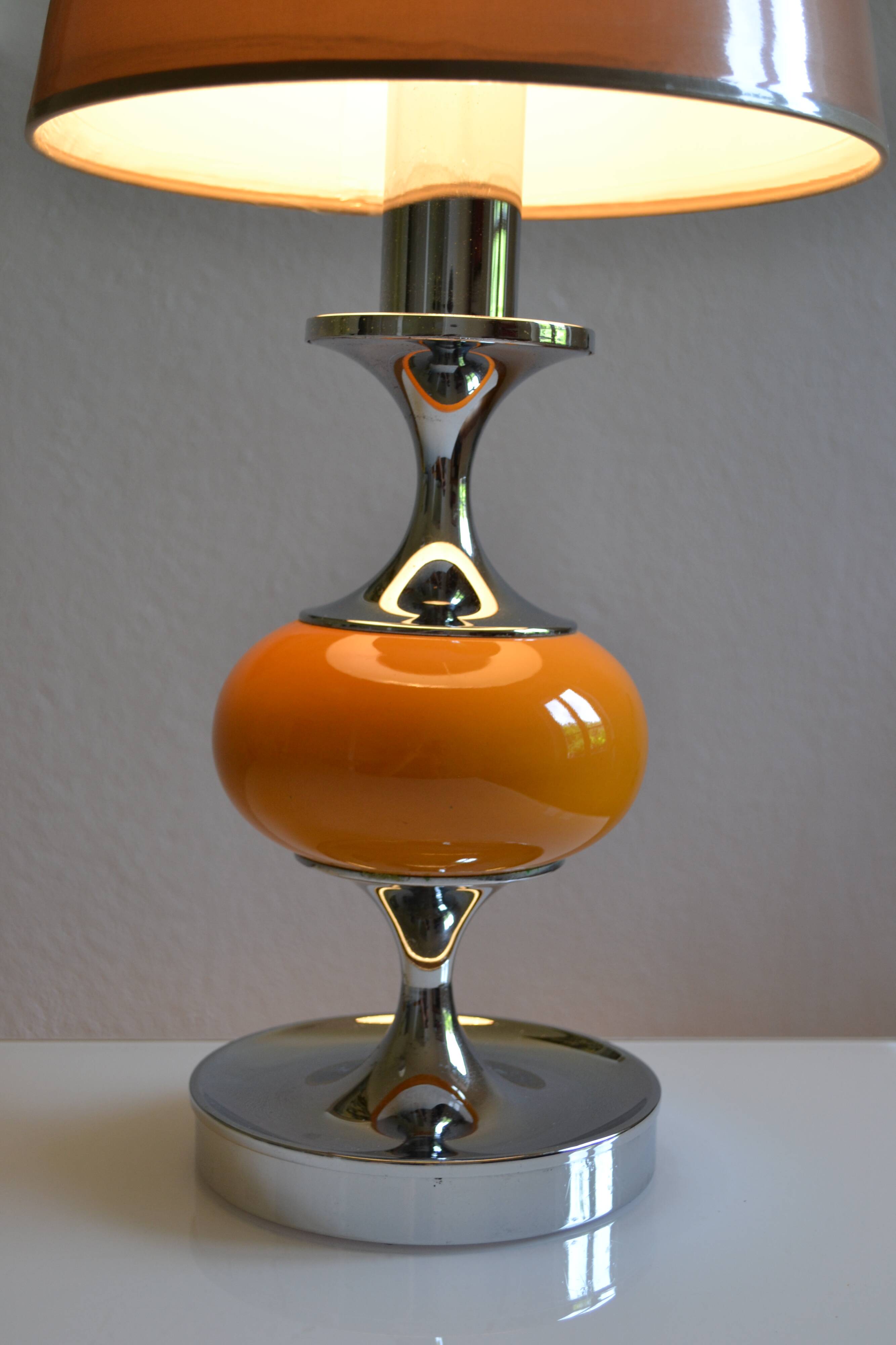 Vintage lamp base yellow and chrome metal circa 1970