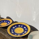 Pair of dishes Safi Dmani ethnic ceramic fish yellow and blue - vintage pottery