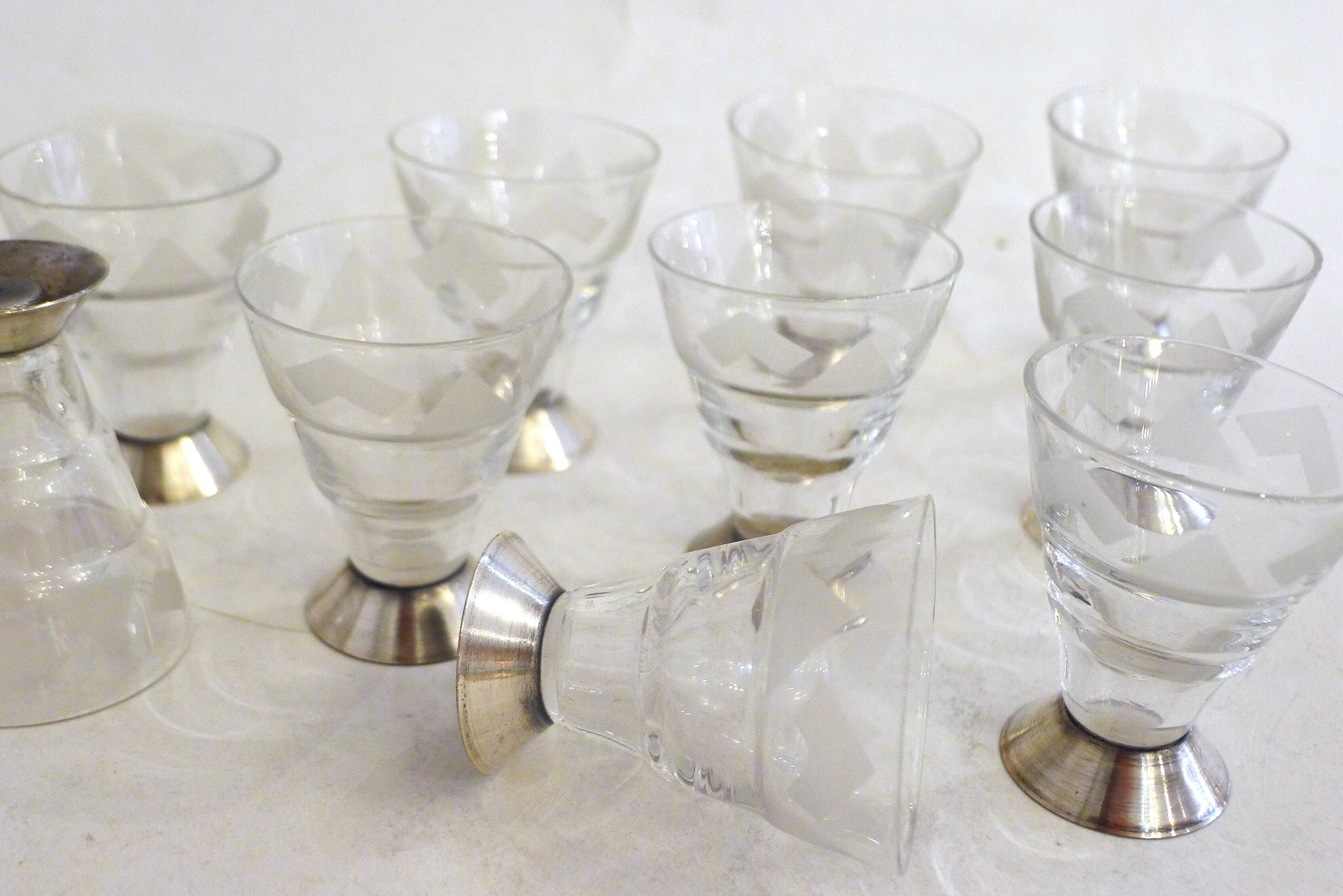 Art Deco liqueur set, glass & silver-plated metal ARGIT