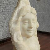 Lebrun: Bust of a young girl sculpted in white marble, Art Nouveau period