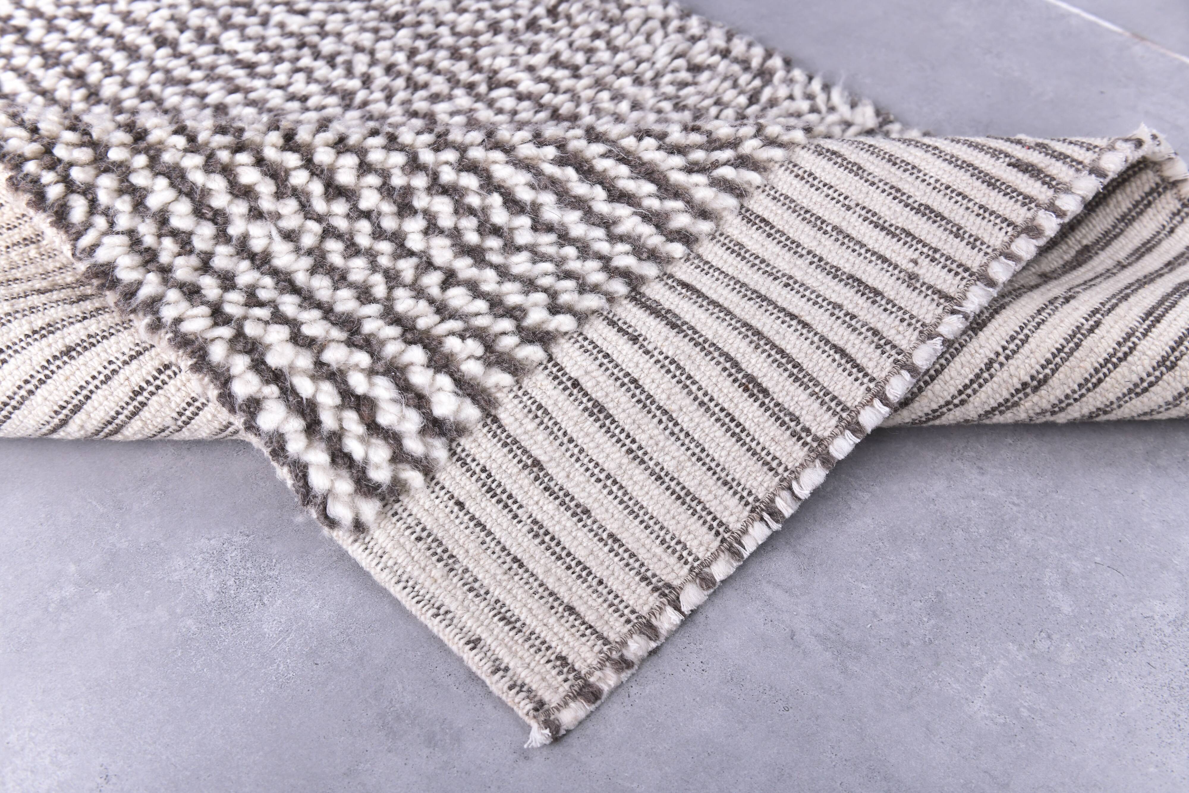 2x10 Brown White Wool Moroccan Runner Rug, 66x302Cm