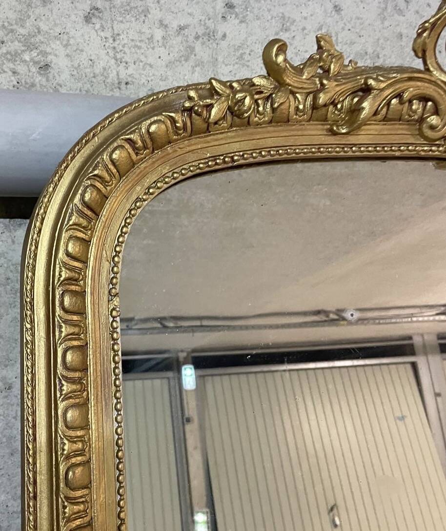 Miroir ancien Louis Philippe fronton doré - 191 x 90 cm