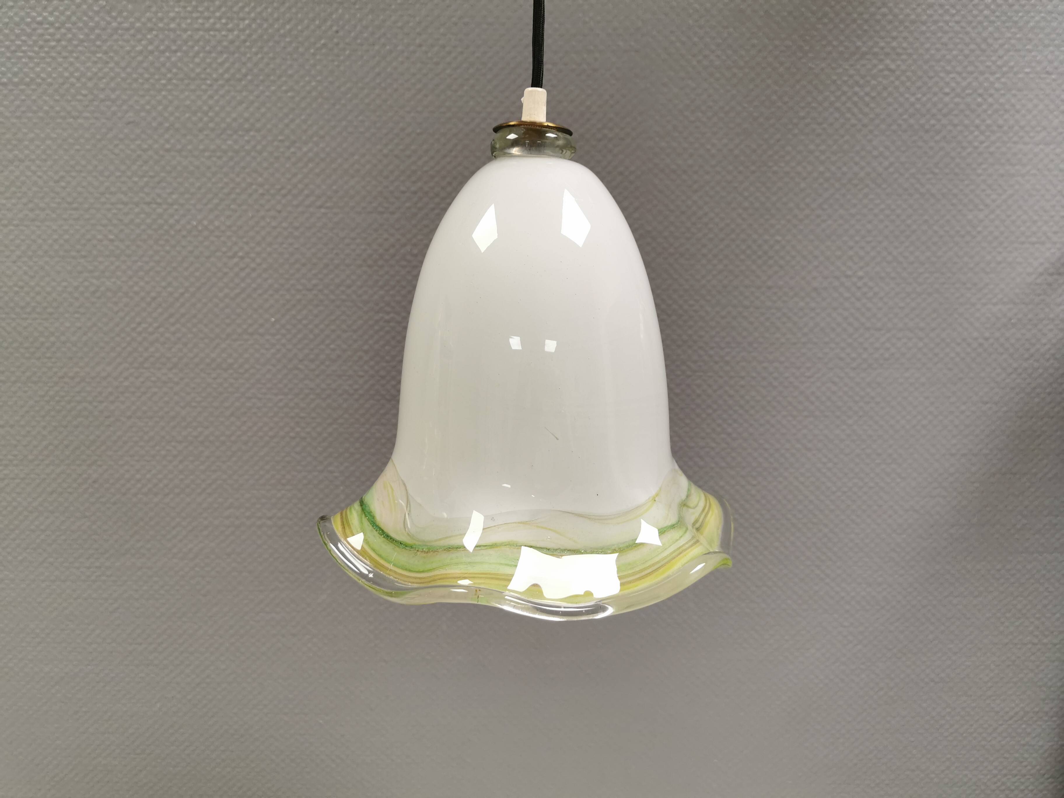 Pendant lamp in multicolored glass. Probably Danish or Swedish from 1970s