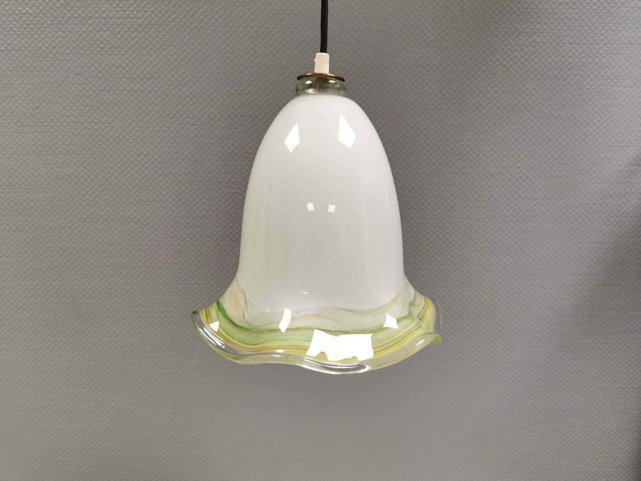 Pendant lamp in multicolored glass. Probably Danish or Swedish from 1970s