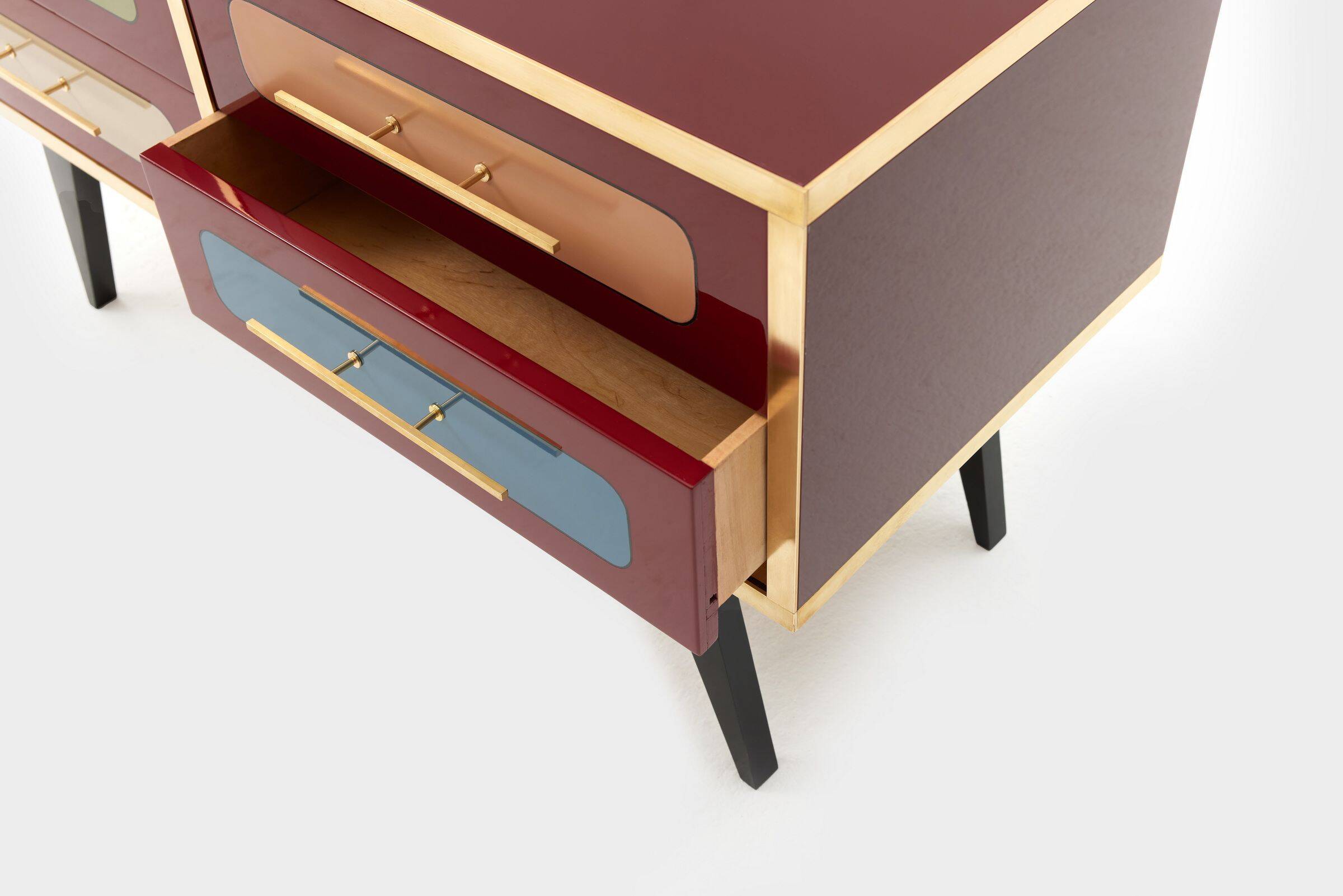 Mid-Century Italian Wood, Brass & Glass Sideboard, 1960s.