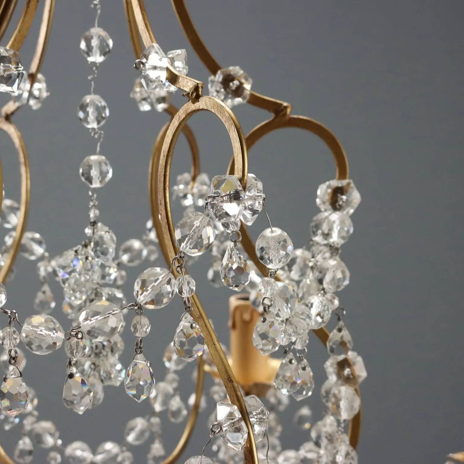 Antique chandelier in gilded iron and metal, Italy, 20th century