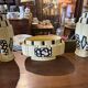 Three-piece Art Deco fireplace set, circa 1930-1935, crackled earthenware.