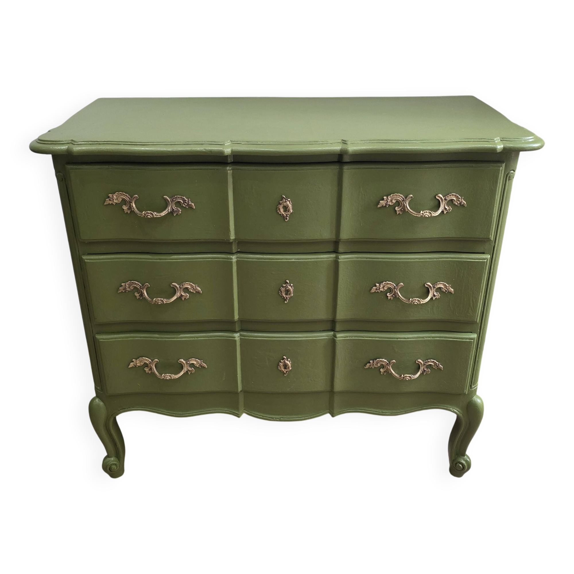 Renovated antique commode – Vintage chic style – Olive green