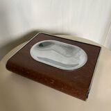 Wall soap holder design chrome and walnut wood