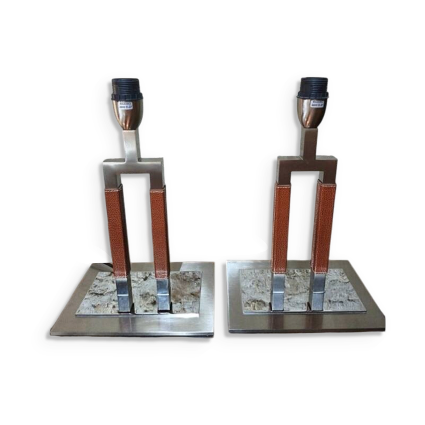 Pair of luxury lamps Bover model Ema - leather & nickel-plated brass