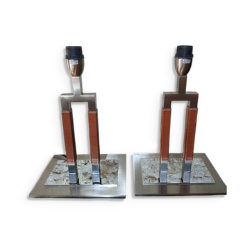 Pair of luxury lamps Bover model Ema - leather & nickel-plated brass