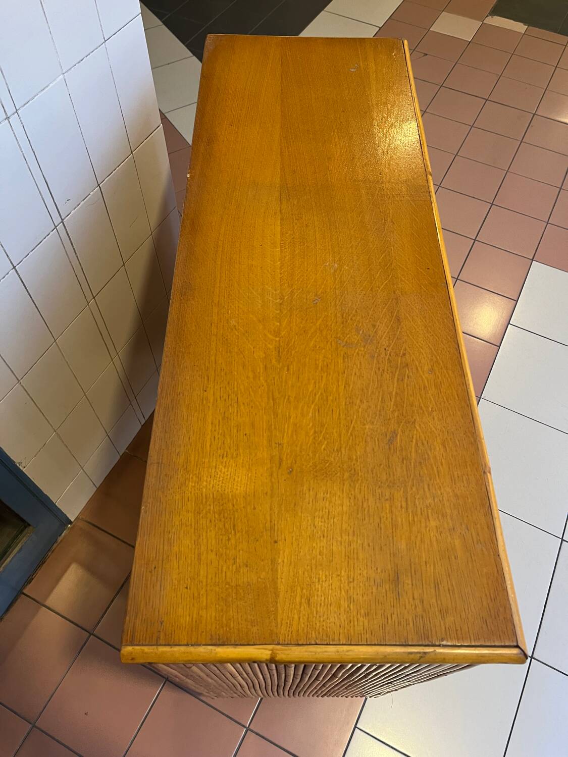 Vintage rattan side table in Audoux Minet style