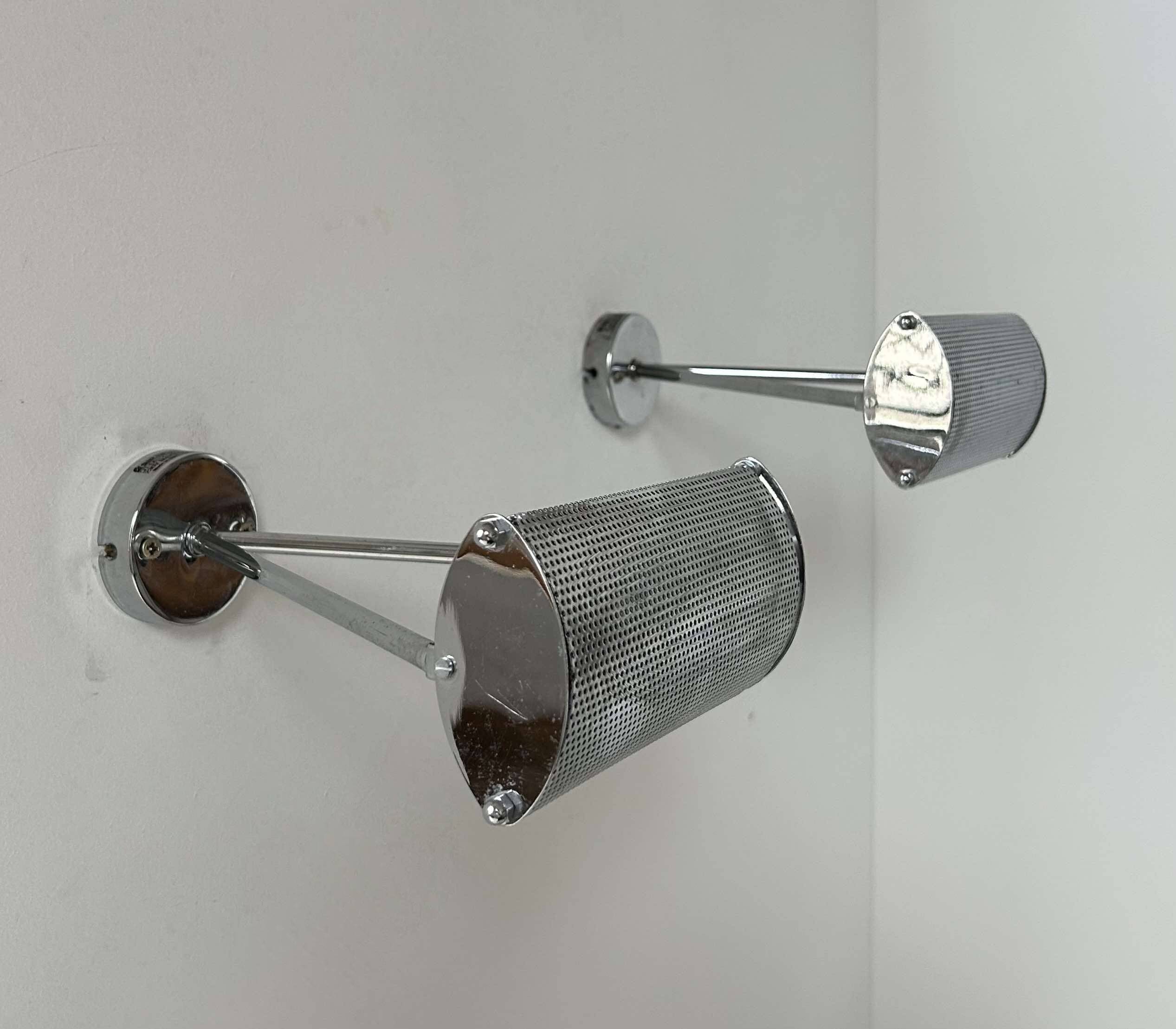 Pair of vintage adjustable wall lights, chromed metal, France 1970