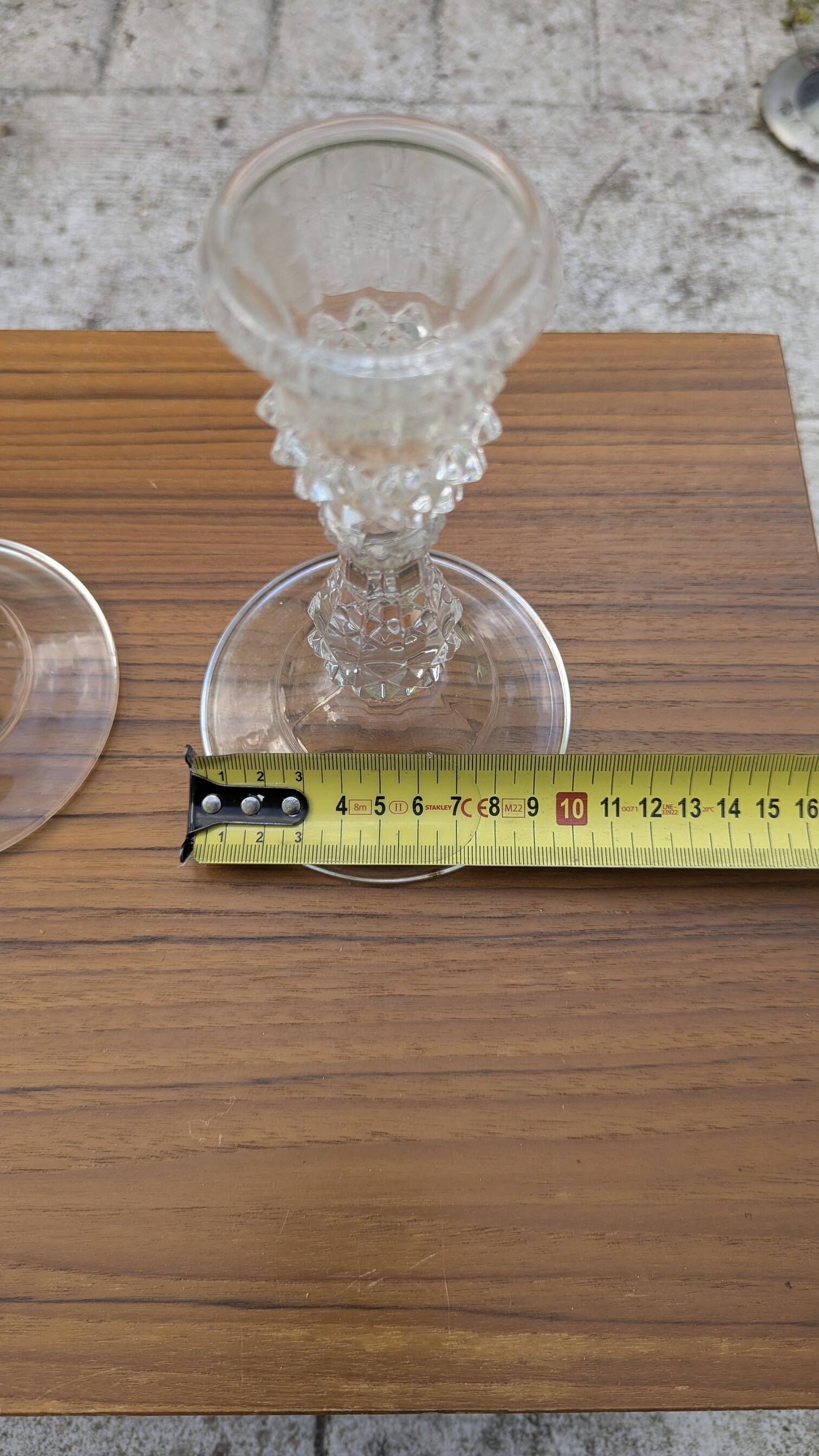 Pair of vintage glass candlesticks – Diamond point style