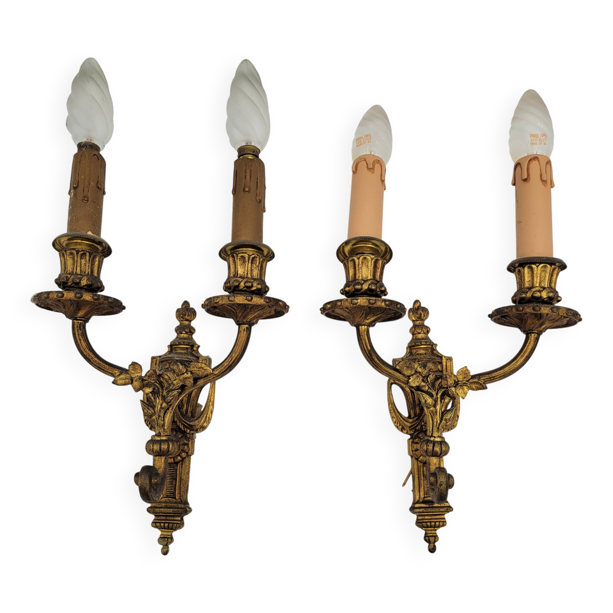 Antique Louis XVI style bronze wall lights