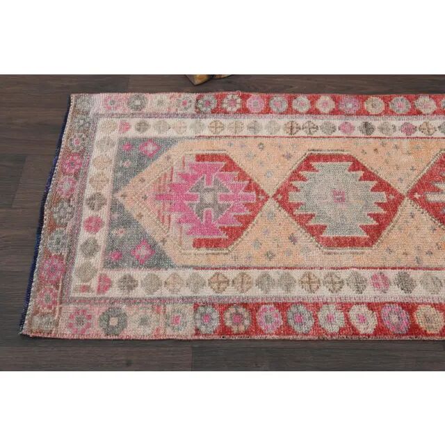 Vintage Turkish Oushak Handmade Wool Cotton Orange Runner Rug 73x311