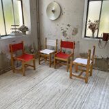 Set of 4 80s colored pine chairs
