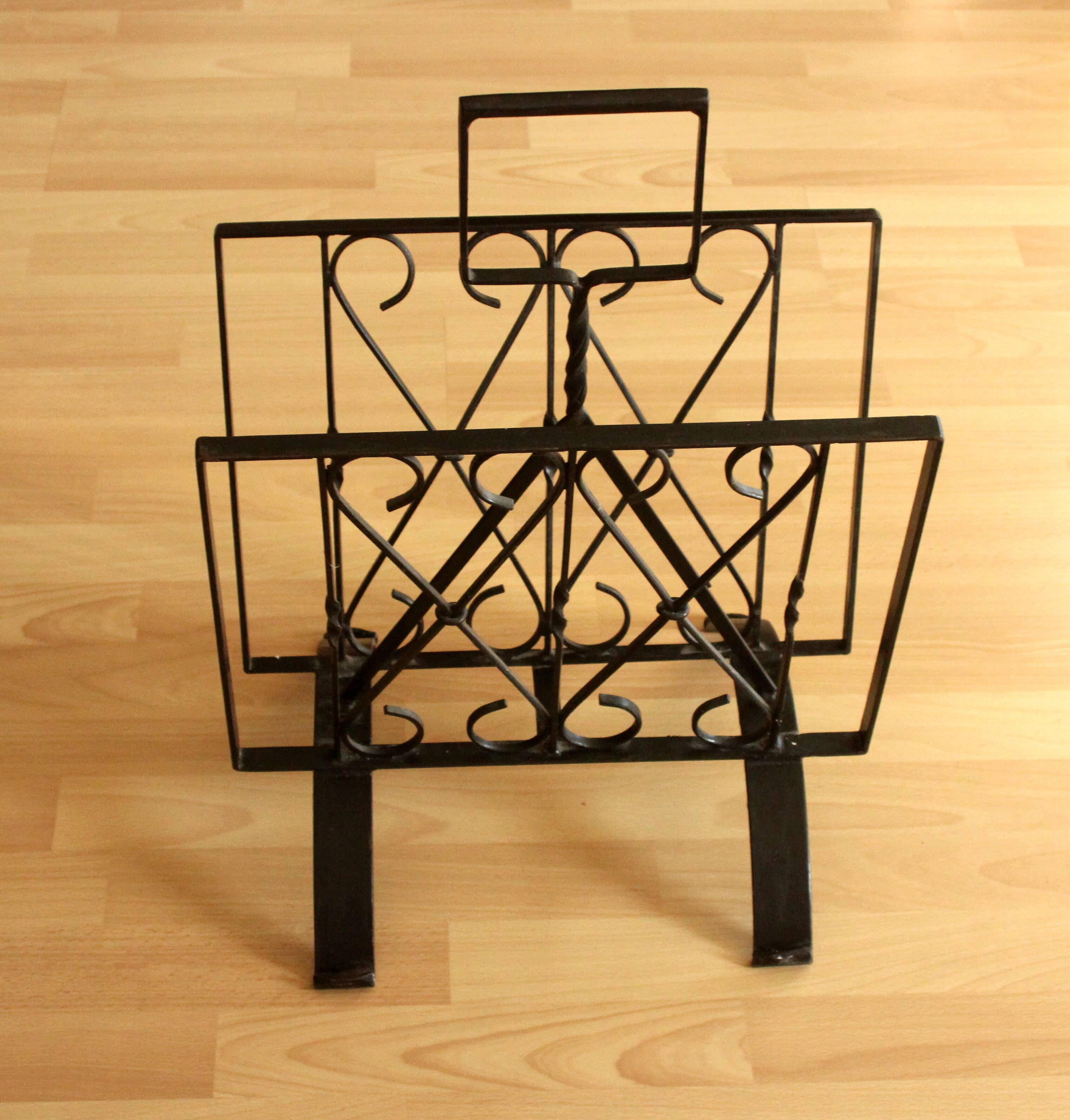 Handmade wrought iron magazine rack - vintage