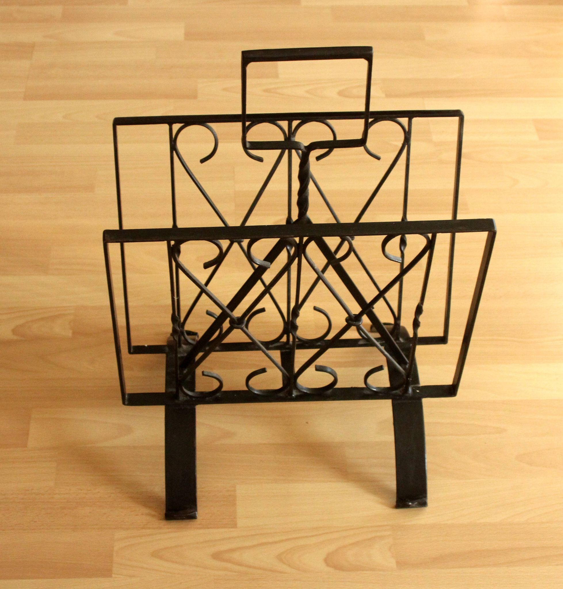 Handmade wrought iron magazine rack - vintage