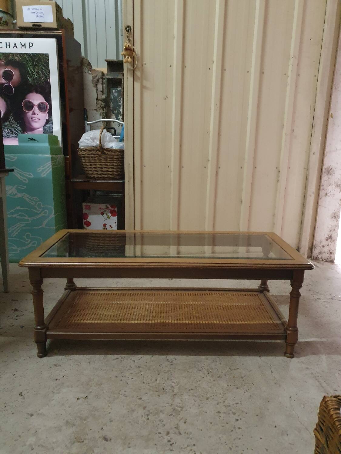 Table basse bois et cannage