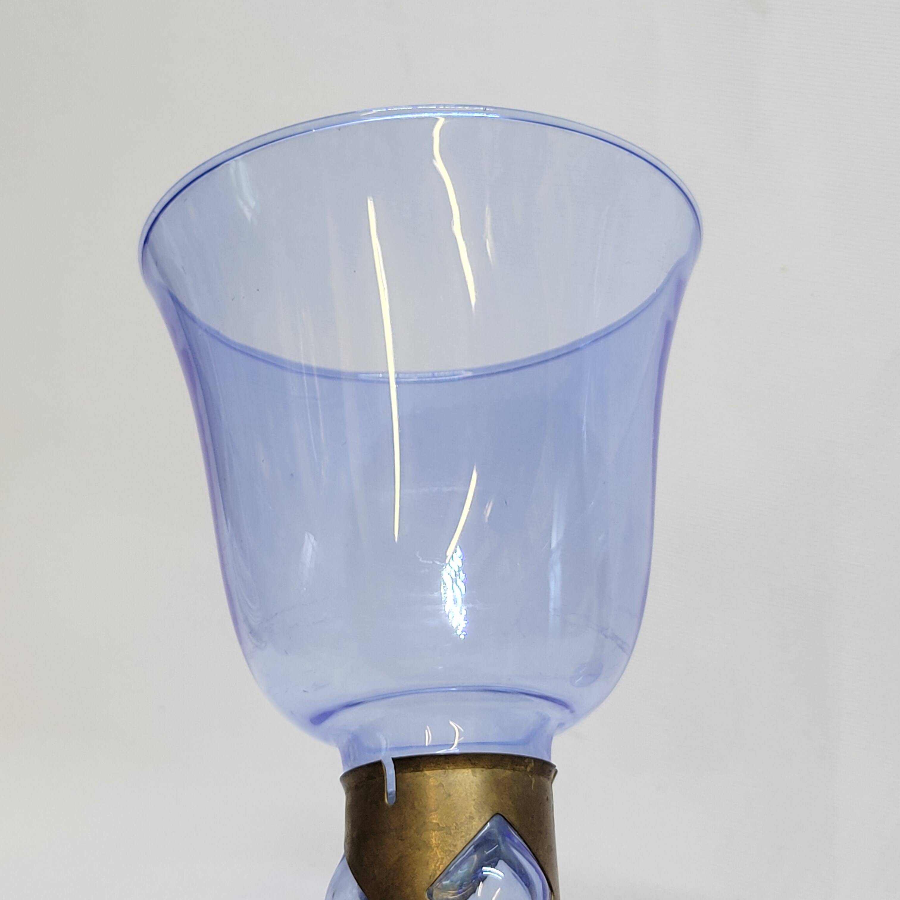 Pair Of Blue Glass Tealight Holders Blown In Cage Dlg Felipe Derflingher