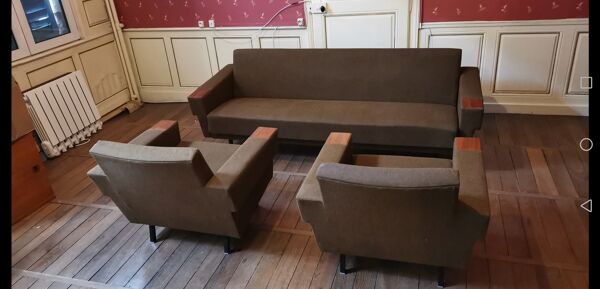 Canapé sofa daybed convertible années 60 70 kaki