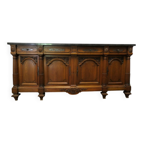 Buffet en enfilade style louis XIV en noyer et marbre
