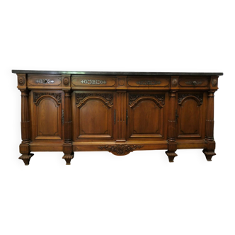 Buffet en enfilade style louis XIV en noyer et marbre