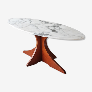Table basse bois & marbre années 60