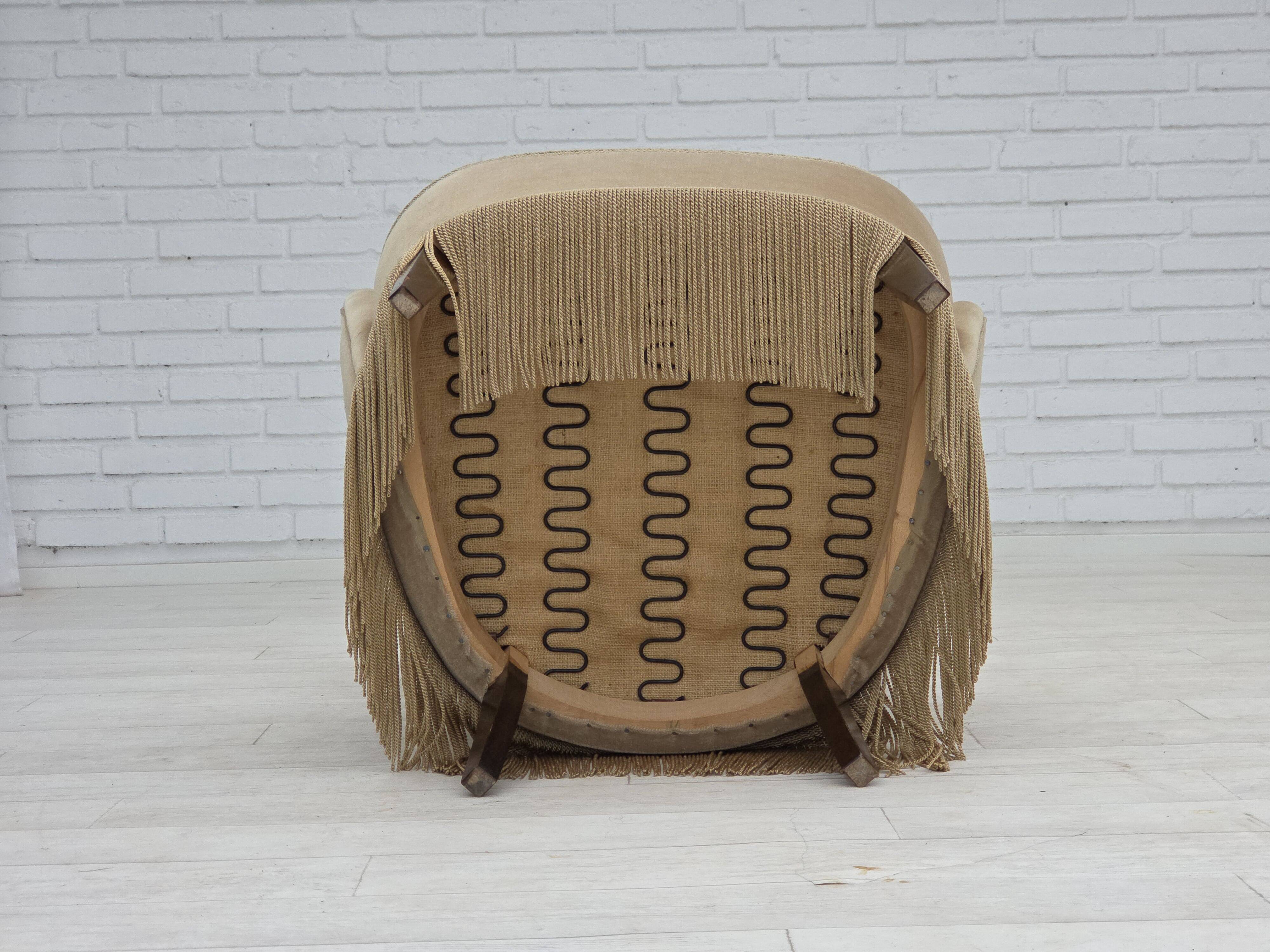 1960s, Danish armchair in green/brown furniture velour, original condition.