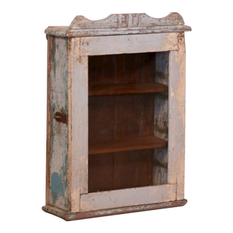 Old art deco wall display case in original grey-blue patina burmese teak