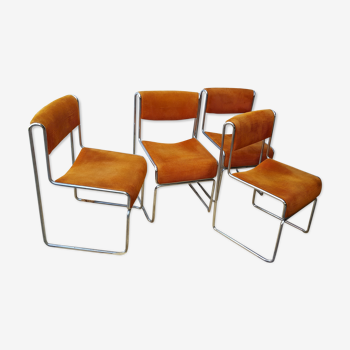 4 chaises velours orange Tacke Sitzmobel