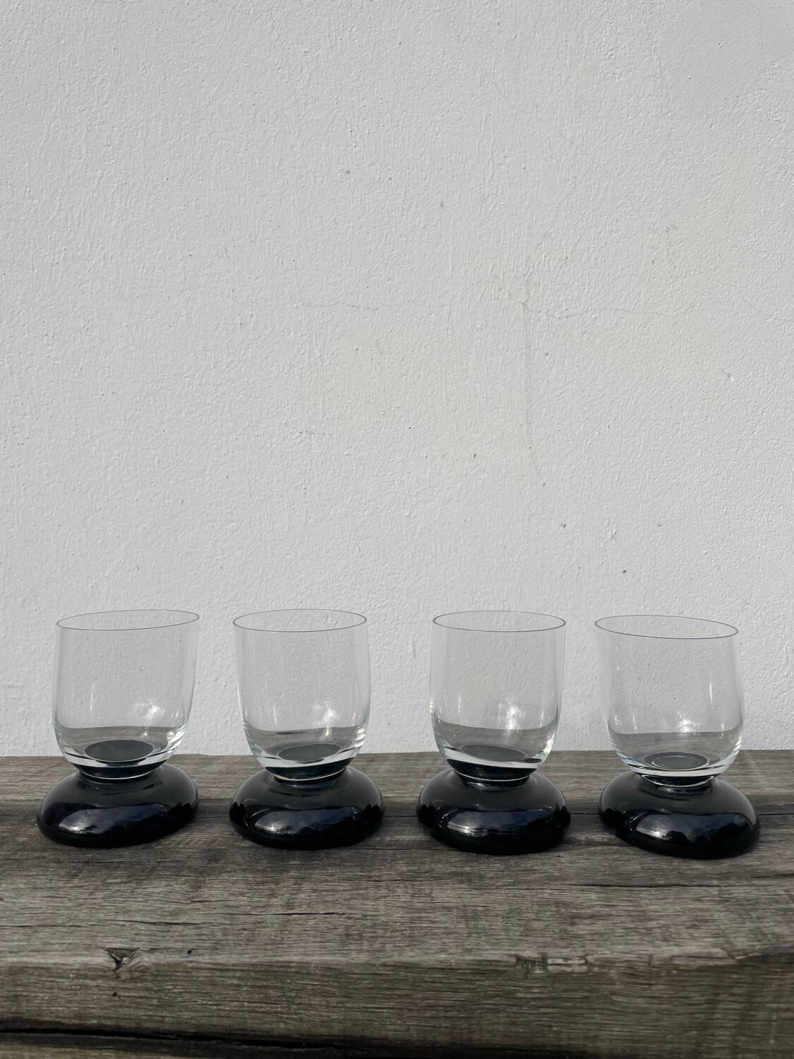 4 black water glasses 1990