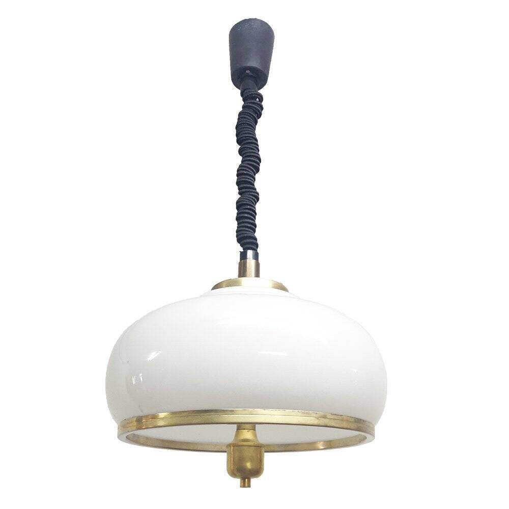 Adjustable White Opaline Glass and Golden Brass Adjustable Lamp, Italy, 197