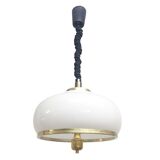 Adjustable White Opaline Glass and Golden Brass Adjustable Lamp, Italy, 197