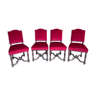 Suite of 4 chairs in Louis XIII style 19th